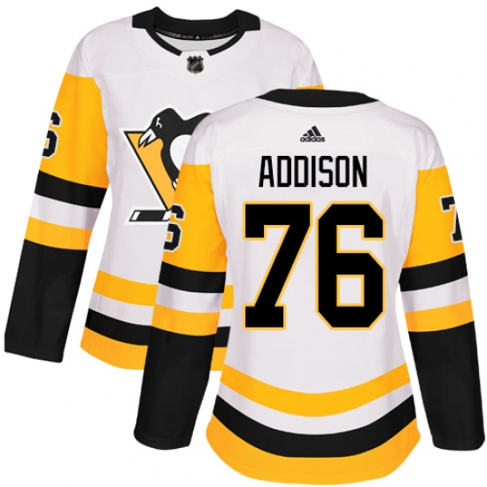 Women's Adidas Pittsburgh Penguins 76 Calen Addison Authentic White Away NHL Jersey