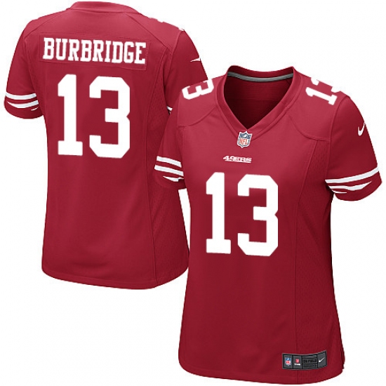 Women's Nike San Francisco 49ers 13 Aaron Burbridge Game Red Team Color NFL Jersey