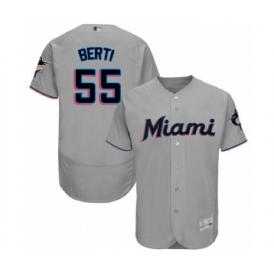 Men's Miami Marlins 55 Jon Berti Grey Road Flex Base Authentic Collection Baseball Player Jersey