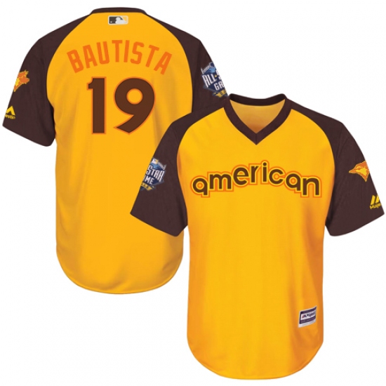 Youth Majestic Toronto Blue Jays 19 Jose Bautista Authentic Yellow 2016 All-Star American League BP Cool Base MLB Jersey