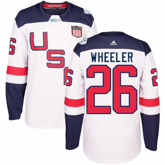 Men's Adidas Team USA 26 Blake Wheeler Authentic White Home 2016 World Cup Ice Hockey Jersey