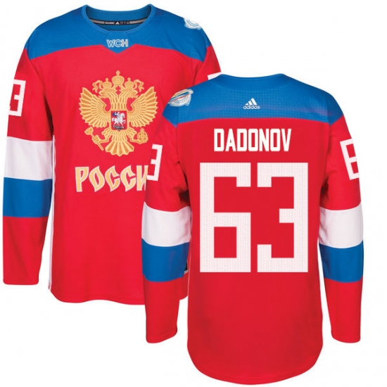 Men's Adidas Team Russia 63 Evgenii Dadonov Premier Red Away 2016 World Cup of Hockey Jersey