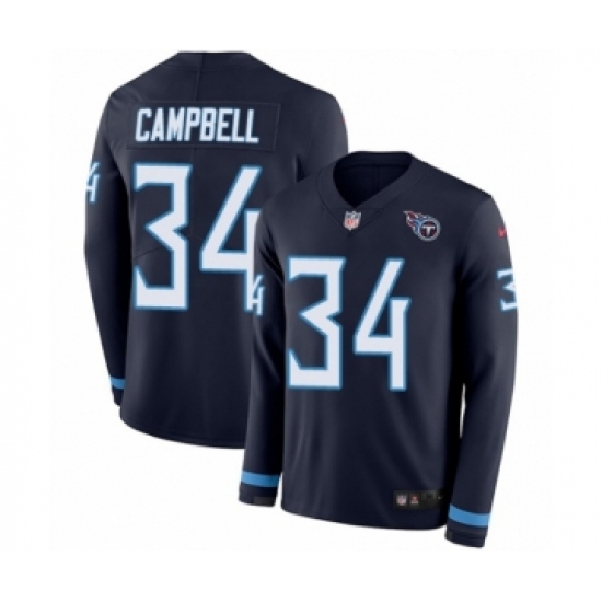 Men's Nike Tennessee Titans 34 Earl Campbell Limited Navy Blue Therma Long Sleeve NFL Jersey