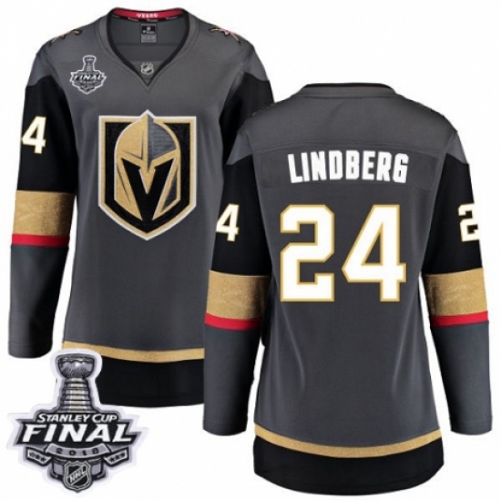 Women's Vegas Golden Knights 24 Oscar Lindberg Authentic Black Home Fanatics Branded Breakaway 2018 Stanley Cup Final NHL Jersey