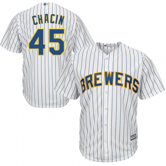 Youth Majestic Milwaukee Brewers 45 Jhoulys Chacin Authentic White Alternate Cool Base MLB Jersey