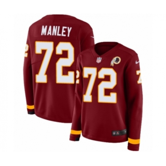 Women's Nike Washington Redskins 72 Dexter Manley Limited Burgundy Therma Long Sleeve NFL Jersey