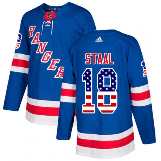 Men's Adidas New York Rangers 18 Marc Staal Authentic Royal Blue USA Flag Fashion NHL Jersey