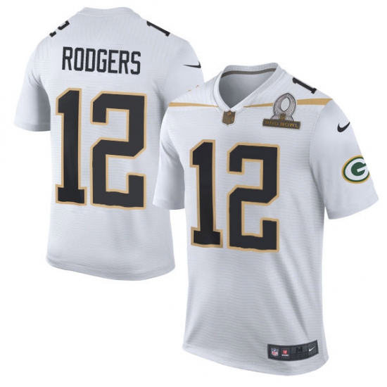 Men's Nike Green Bay Packers 12 Aaron Rodgers Elite White Team Rice 2016 Pro Bowl NFL Jersey
