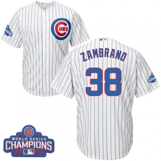 Youth Majestic Chicago Cubs 38 Carlos Zambrano Authentic White Home 2016 World Series Champions Cool Base MLB Jersey