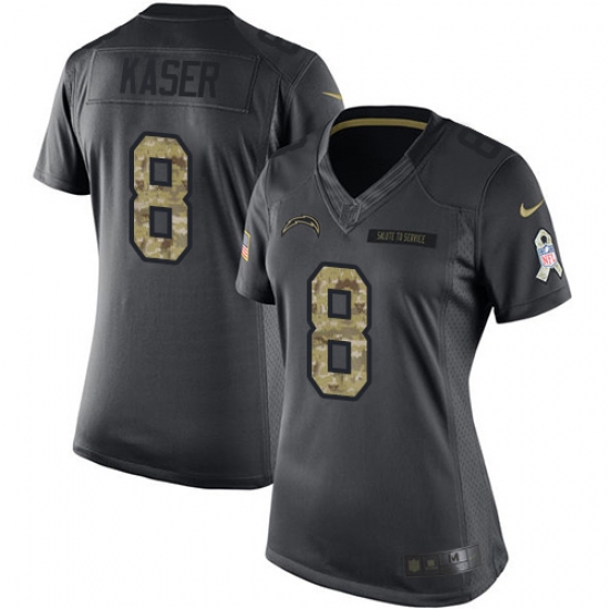Women's Nike Los Angeles Chargers 8 Drew Kaser Limited Black 2016 Salute to Service NFL Jersey