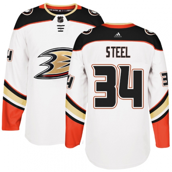 Youth Adidas Anaheim Ducks 34 Sam Steel Authentic White Away NHL Jersey