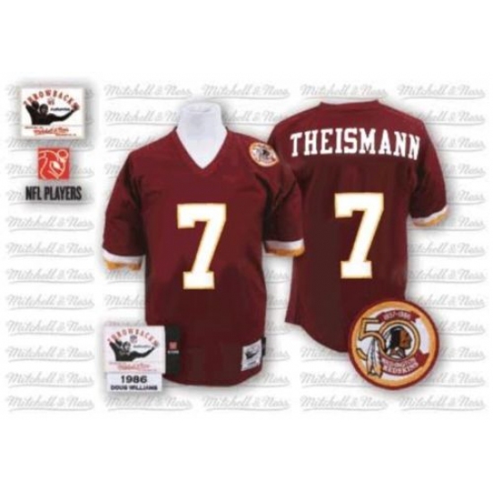 Mitchell and Ness Washington Redskins 7 Joe Theismann Red With 50TH Patch Authentic Throwback NFL Jersey