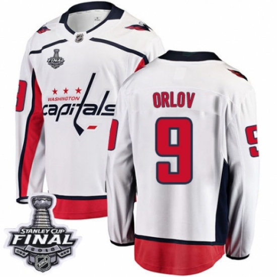 Youth Washington Capitals 9 Dmitry Orlov Fanatics Branded White Away Breakaway 2018 Stanley Cup Final NHL Jersey
