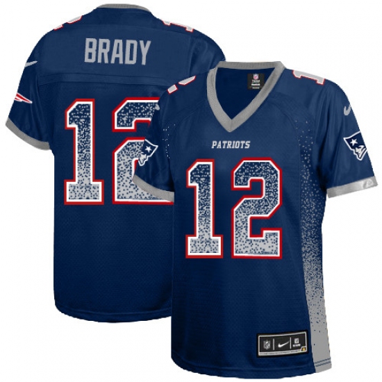 Women's Nike New England Patriots 12 Tom Brady Elite Navy Blue Drift Fashion NFL Jersey