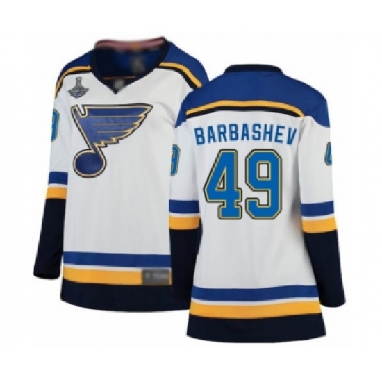 Women's St. Louis Blues 49 Ivan Barbashev Fanatics Branded White Away Breakaway 2019 Stanley Cup Champions Hockey Jersey