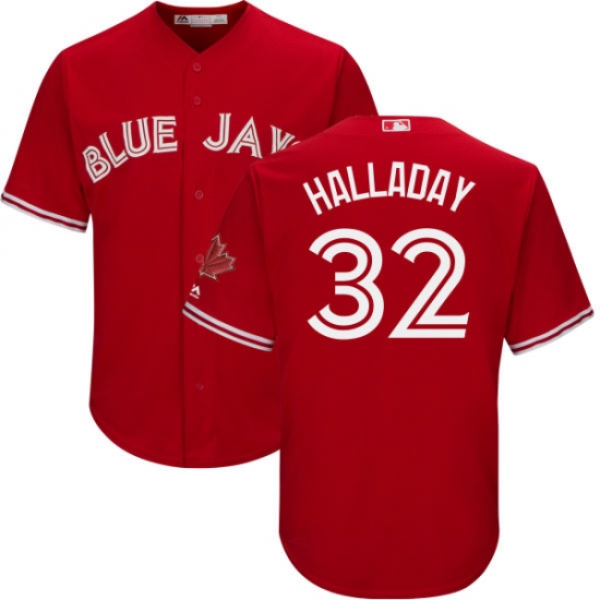 Men's Majestic Toronto Blue Jays 32 Roy Halladay Replica Scarlet Alternate Cool Base MLB Jersey