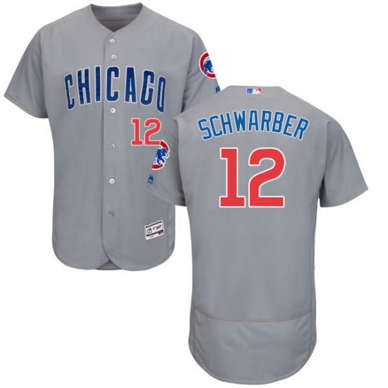 Men's Majestic Chicago Cubs 12 Kyle Schwarber Grey Road Flex Base Authentic Collection MLB Jersey