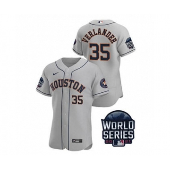 Men's Houston Astros 35 Justin Verlander 2021 Grey World Series Flex Base Stitched Baseball Jersey