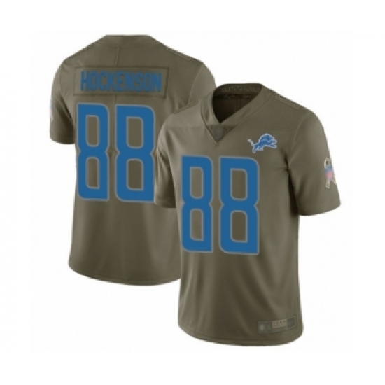 Youth Detroit Lions 88 T.J. Hockenson Limited Olive 2017 Salute to Service Football Jersey