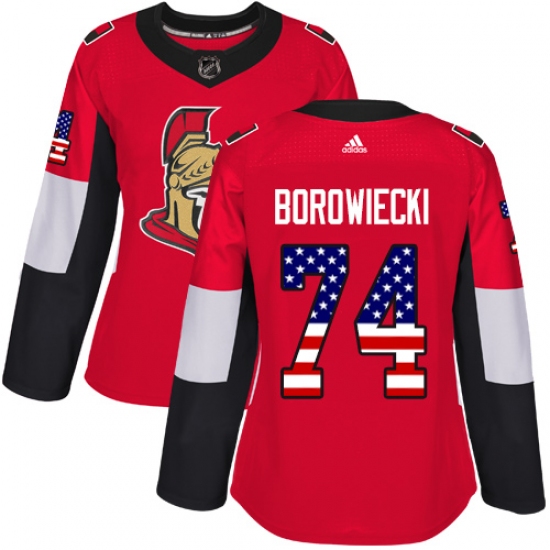 Women's Adidas Ottawa Senators 74 Mark Borowiecki Authentic Red USA Flag Fashion NHL Jersey