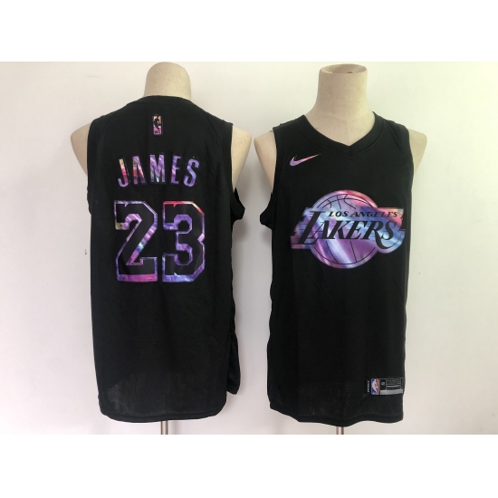 Men's Los Angeles Lakers 23 LeBron James Black Iridescent Holographic 2021 Jersey