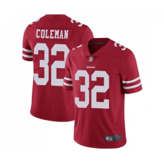 Men's San Francisco 49ers 32 Tevin Coleman Red Team Color Vapor Untouchable Limited Player Football Jersey