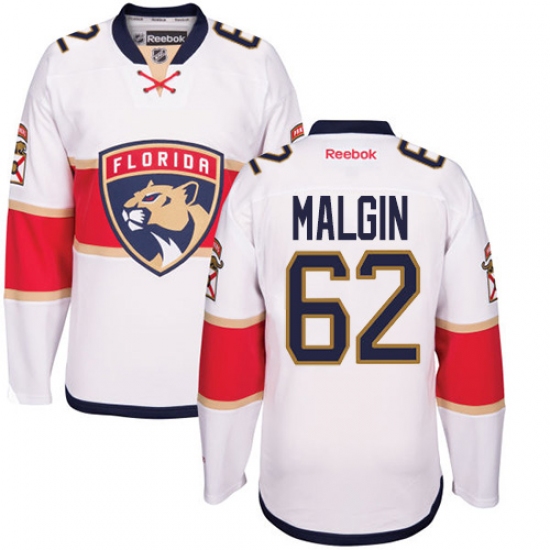 Men's Reebok Florida Panthers 62 Denis Malgin Authentic White Away NHL Jersey