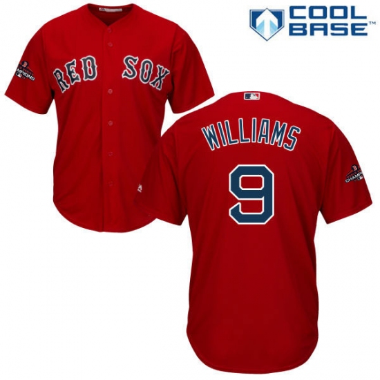 Youth Majestic Boston Red Sox 9 Ted Williams Authentic Red Alternate Home Cool Base 2018 World Series Champions MLB Jersey