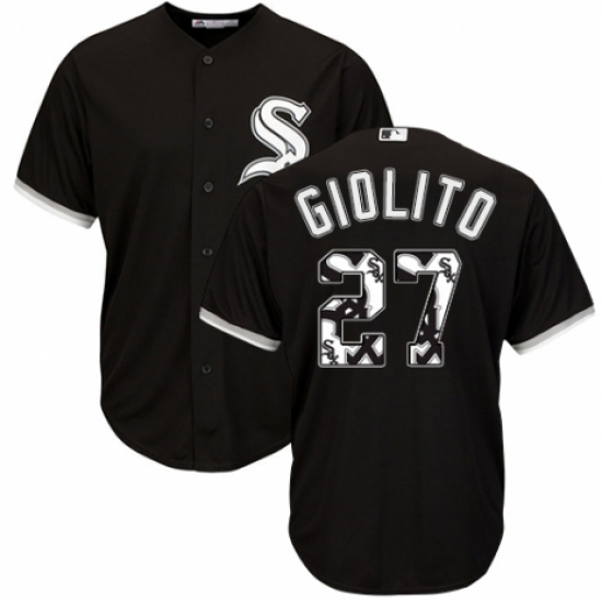 Men's Majestic Chicago White Sox 27 Lucas Giolito Authentic Black Team Logo Fashion Cool Base MLB Jersey