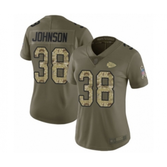 Women's Kansas City Chiefs 38 Dontae Johnson Limited Olive Camo 2017 Salute to Service Football Jersey