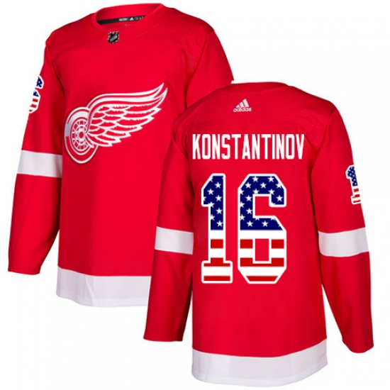 Men's Adidas Detroit Red Wings 16 Vladimir Konstantinov Authentic Red USA Flag Fashion NHL Jersey