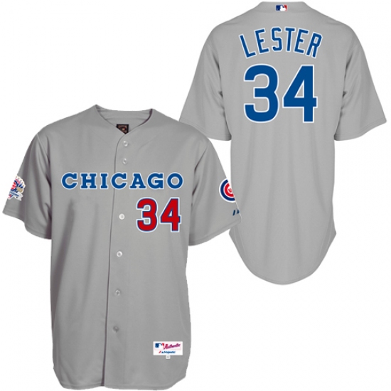 Men's Majestic Chicago Cubs 34 Jon Lester Replica Grey 1990 Turn Back The Clock MLB Jersey