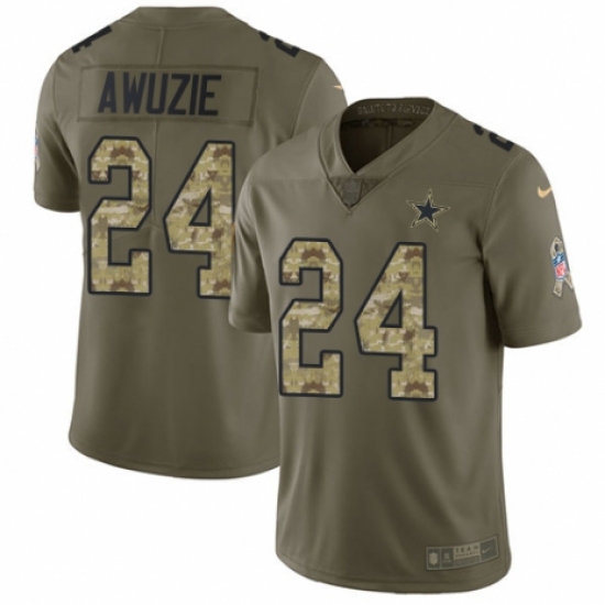Youth Nike Dallas Cowboys 24 Chidobe Awuzie Limited Olive Camo 2017 Salute to Service NFL Jersey