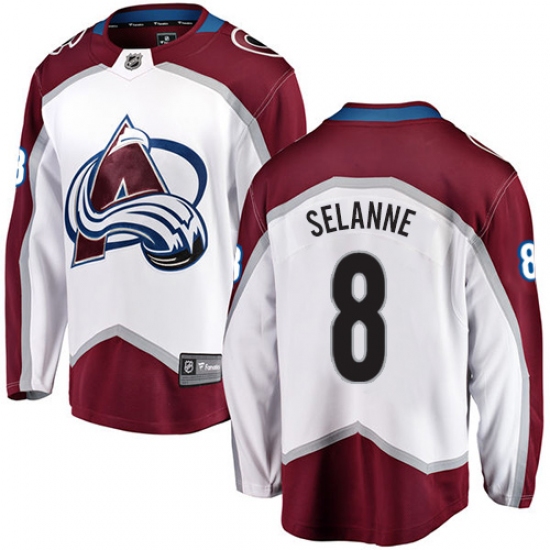 Youth Colorado Avalanche 8 Teemu Selanne Fanatics Branded White Away Breakaway NHL Jersey