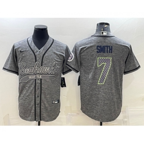 Men's Seattle Seahawks 7 Geno Smith Grey Gridiron With Patch Cool Base Stitched Baseball Jersey