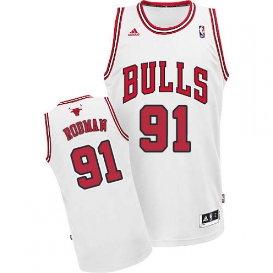 Men's Adidas Chicago Bulls 91 Dennis Rodman Swingman White Home NBA Jersey