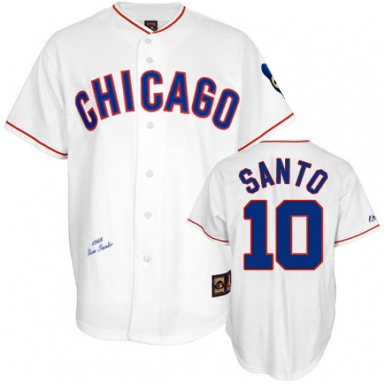 Men's Mitchell and Ness Chicago Cubs 10 Ron Santo Authentic White 1968 Throwback MLB Jersey