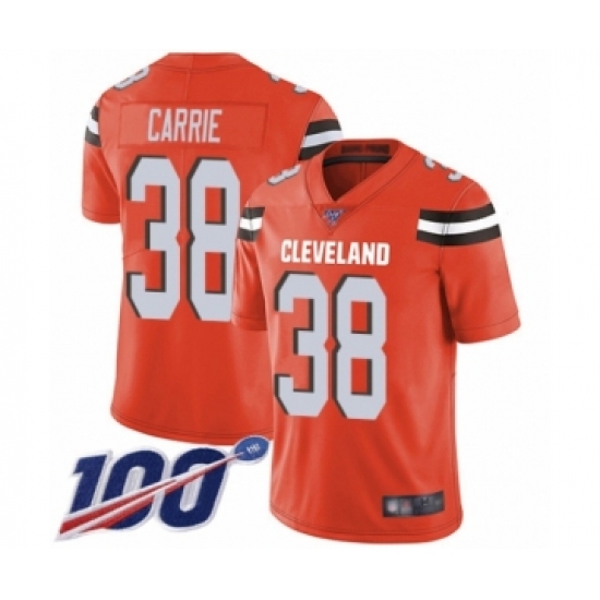 Men's Cleveland Browns 38 T. J. Carrie Orange Alternate Vapor Untouchable Limited Player 100th Season Football Jersey