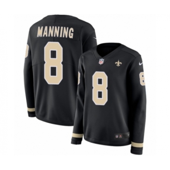 Women's Nike New Orleans Saints 8 Archie Manning Limited Black Therma Long Sleeve NFL Jersey