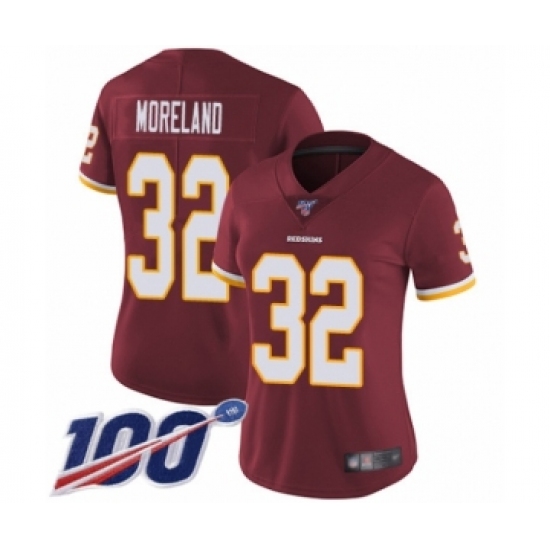 Women's Washington Redskins 32 Jimmy Moreland Burgundy Red Team Color Vapor Untouchable Limited Player 100th Season Football Jersey