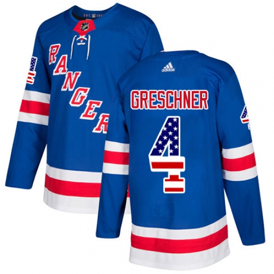 Men's Adidas New York Rangers 4 Ron Greschner Authentic Royal Blue USA Flag Fashion NHL Jersey