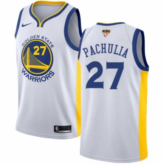 Men's Nike Golden State Warriors 27 Zaza Pachulia Authentic White Home 2018 NBA Finals Bound NBA Jersey - Association Edition