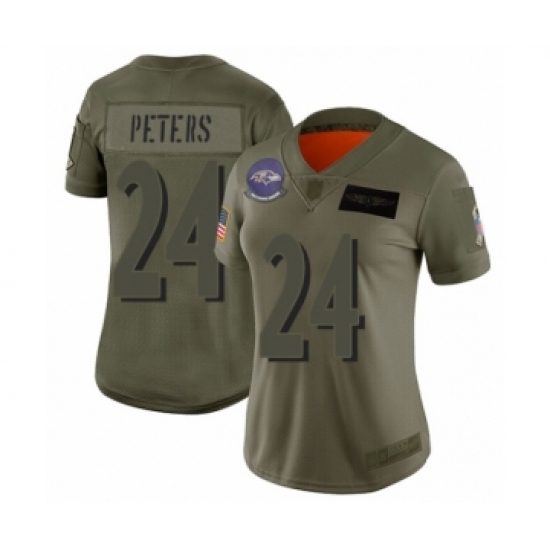 Women's Baltimore Ravens 24 Marcus Peters Limited Camo 2019 Salute to Service Football Jersey