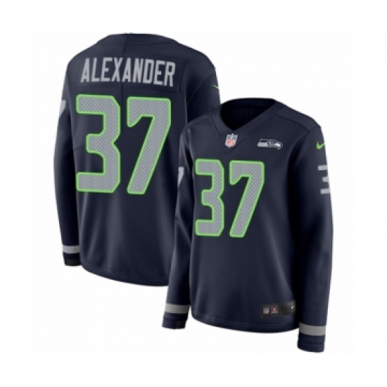 Women's Nike Seattle Seahawks 37 Shaun Alexander Limited Navy Blue Therma Long Sleeve NFL Jersey