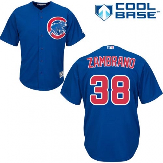 Men's Majestic Chicago Cubs 38 Carlos Zambrano Replica Royal Blue Alternate Cool Base MLB Jersey