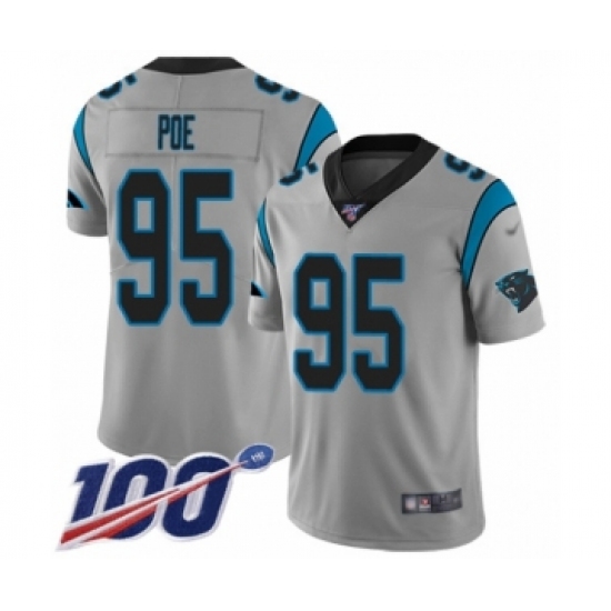 Men's Carolina Panthers 95 Dontari Poe Silver Inverted Legend Limited 100th Season Football Jersey