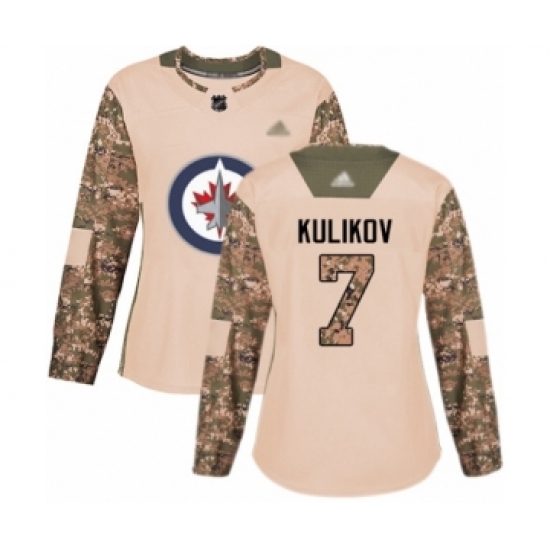 Women's Winnipeg Jets 7 Dmitry Kulikov Authentic Camo Veterans Day Practice Hockey Jersey