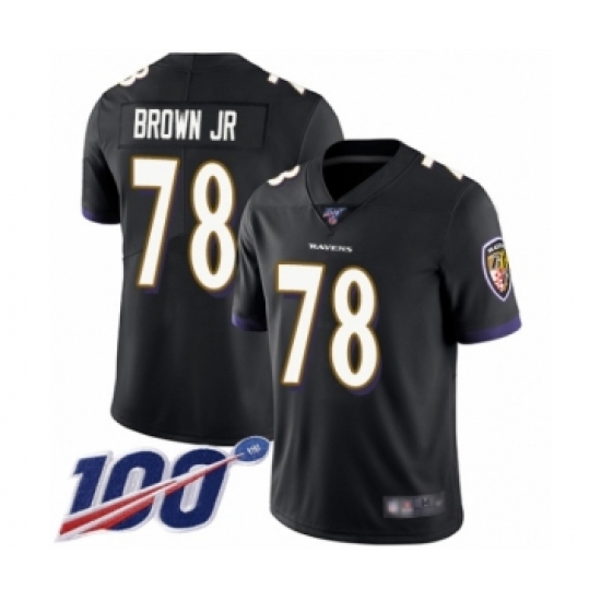 Men's Baltimore Ravens 78 Orlando Brown Jr. Black Alternate Vapor Untouchable Limited Player 100th Season Football Jersey