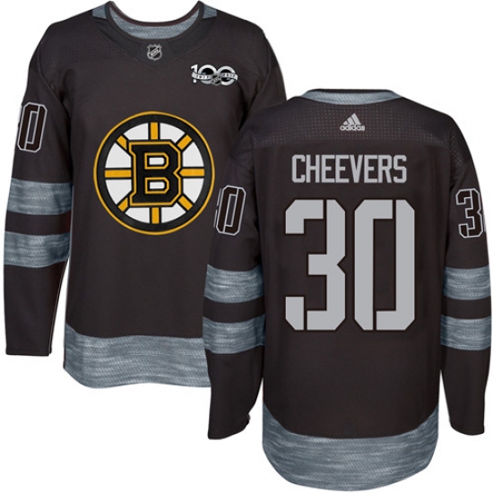 Men's Adidas Boston Bruins 30 Gerry Cheevers Authentic Black 1917-2017 100th Anniversary NHL Jersey