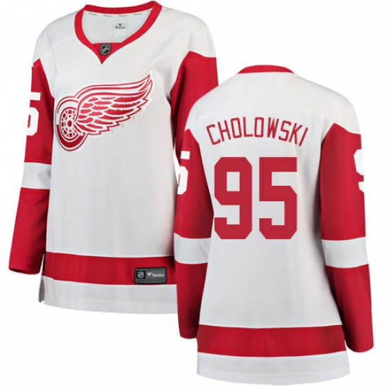 Women's Detroit Red Wings 95 Dennis Cholowski Authentic White Away Fanatics Branded Breakaway NHL Jersey